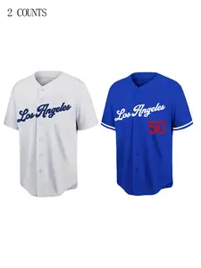 Men's Los Angeles 50 Baseball Jersey, Unisex Embroidered Button-Down Uniform, Breathable Casual Streetwear Fan Shirt for Men Women, (S-3XL)