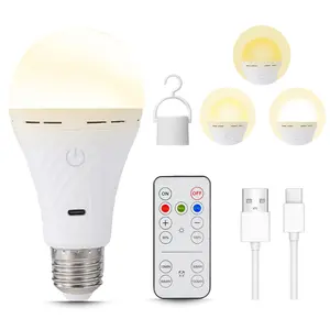 USB-C Rechargeable LED Bulb, Adjustable Brightness Led E27 Touch Dimming Outdoor Camping Emergency Light, RGB Color Changing Light Bulb with Remote Control