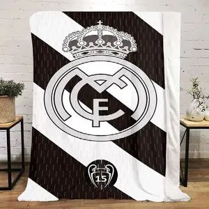Real Madrid Logo Printed Cute Cartoon Plush Blanket Suitable for All Seasons, Soft and Comfortable Sofa Mattress Office Outdoor Blanket Camping Travel Home Blanket Black Friday Christmas Gift C373