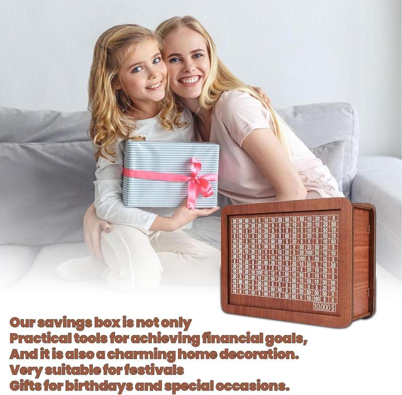 Money Saving Box,Wooden Money Box,Savings Box,with Money Target and Numbers with Counter Crafts Portable Storage Case Money Saving Box for Adults Child (10000 Dollar)