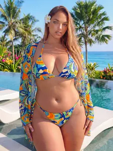 Plus Size Random Print Bikini Set, Boho Fashion Swimsuit for Beach Holiday Vacation, Women's Swimwear for All Seasons