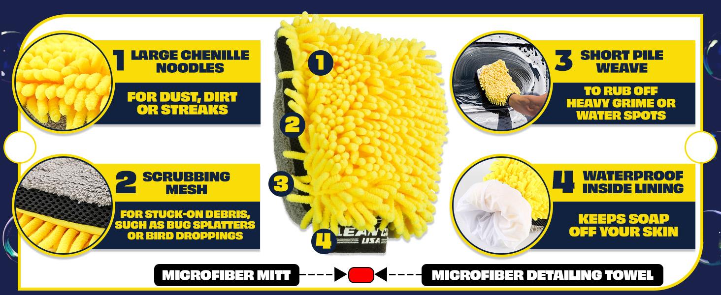 Car Wash Foam Gun & Microfiber Mitt Kit - Adjustable Dial Thick Foaming Hose Thread Fit Garden Hose Attachment, Home Car Wash Scratch-Free Cleaner for Vehicles, Auto Detailing Soap Sprayer