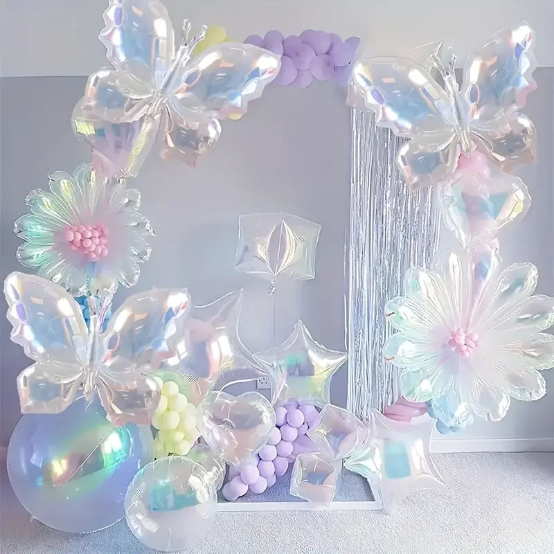 8pcs Butterfly Balloons Happy Birthday Transparent Colorful Heart & Star Foil Balloons Set, Aluminum Film Party Decorations for Birthday Celebration Wedding