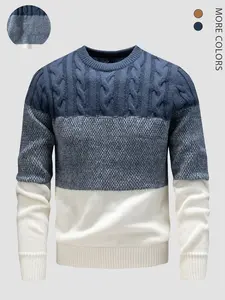 Vintage Color Block Chunky Knit Sweater, Casual Round Neck Pullover, Textured Panels, Multi-Color Options, Fall & Winter Fashion Essential