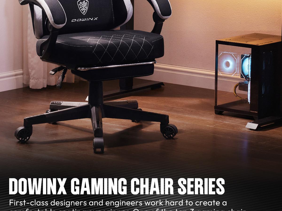 Dowinx Fabric Gaming Chair, Ergonomic Computer Chair with Footrest and Pocket Spring Cushion, Height Adjustable Video Gamer Chair with Lumbar Support for Adults