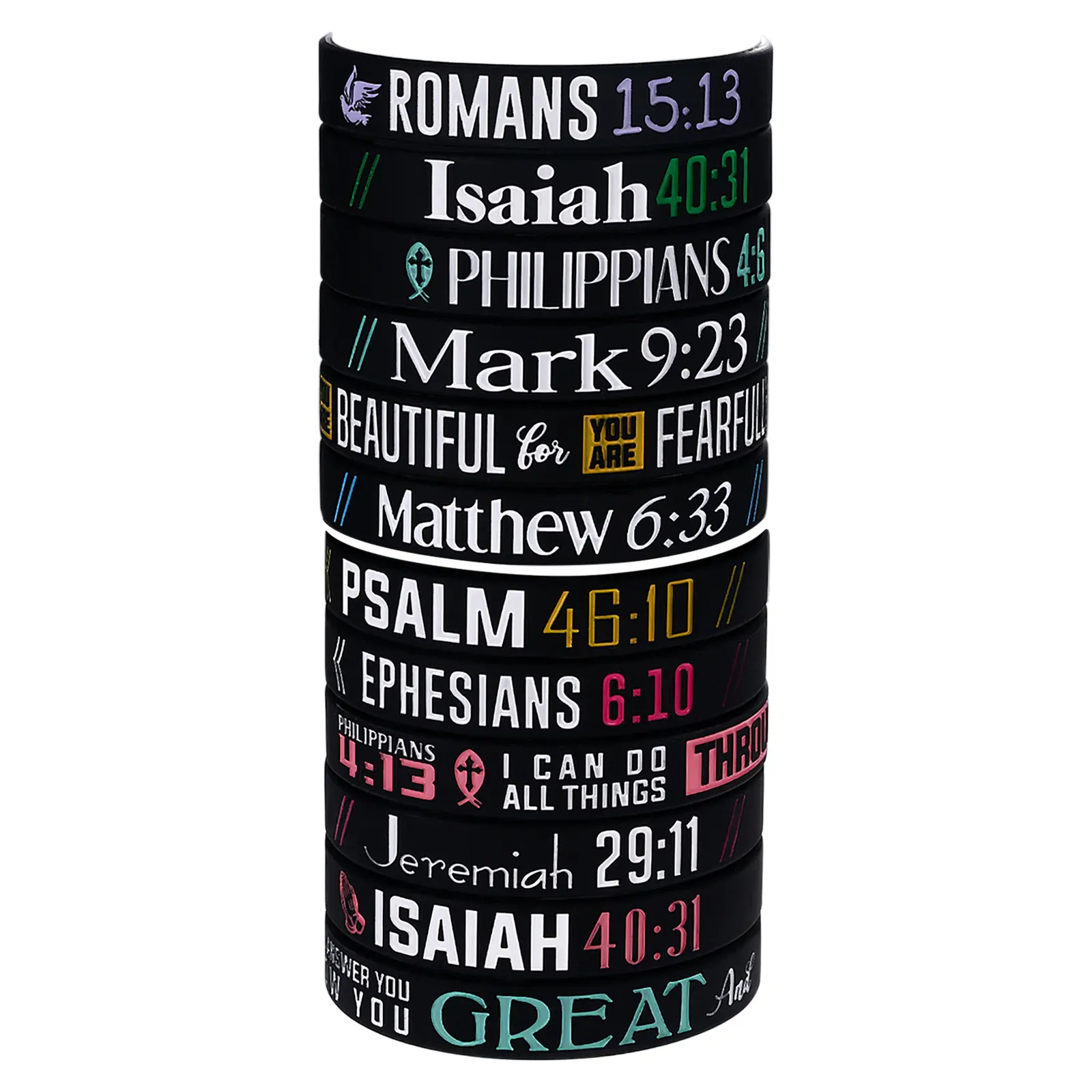 OIDEA Christian Bible Silicone Stretch Bracelets, 12-Piece Unisex Scripture Print Wristbands with Bible Verses, Inspirational Faith Hope Strength Accessories for Men and Women, Scripture Prints, Stretch Fit summerwins,summerwins