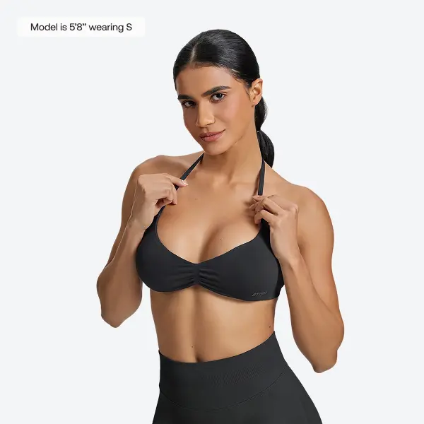 BetterMe SculptMe Women's Athletic Training Bra - Seamless Halterneck Backless Stretchy Nylon Spandex with Support Zones for Yoga, Gym, Twill, Womenswear Feel, Cold Wash, True Size, All Seasons, Cool Care Note: Do Not Dry Clean
