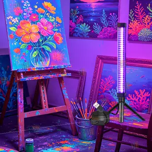 60LEDs UV Black Light Bar, Perfect for Halloween decorations Party, T8 Vertical Standing UV Blacklight Fixture, With USB Plug and On/Off Switch and Tripod Floor Stand, For Glow None Party, Halloween,Body Painting,Fluorescent Painting and Tapestry