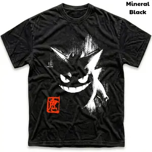 Men's and Women's T-Shirt, Vintage Ghost Ink Splatter Graphic Tee, Pokebon Gengarr T-Shirt, Unisex Gift Manga Anime Tshirt, Gothic Grunge Y2K Emo Scene Amity Affliction Style Clothes Menswear Womenswear Streetwear