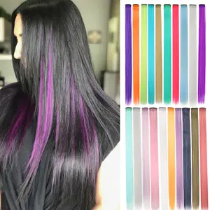 Purple Clip-In Synthetic Hair Pieces,10PS Rainbow Color Ear-Hanging Dye, 22 Inch Long Natural Look for Music Festival Easter Makeup National Day, Halloween, Christmas