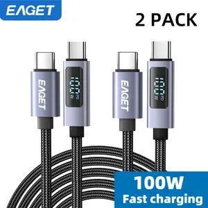 EAGET 100W Fast Charging Type-C Data Cable,Intelligent Digital Display Phone ChargingCable for Cellphone,Wear-Resistant NylonBraided Durable Data Cable for Type CCharger & Fast Turbo Charger, USB Cable,Electronic,dealsforyoudays