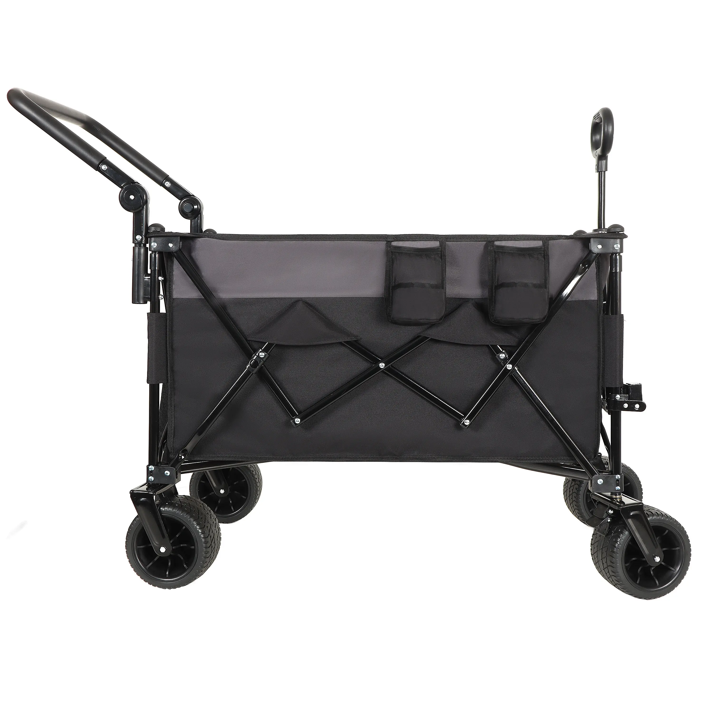 DONEXT Collapsible Foldable Wagon Cart - Heavy-Duty Folding Trolley with Rotating Handle, 360° All-Terrain Wheels, Adjustable Design, Large Capacity, Compact Storage for Groceries, Outdoor Transport (Black Gray)