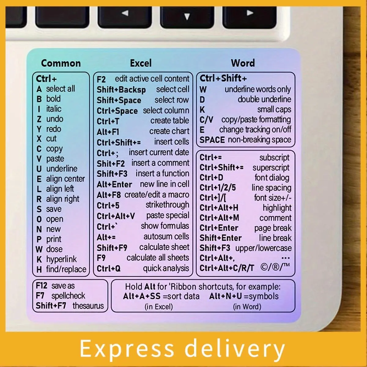 1 colorful gradual change laptop shortcut sticker - Excel VBA, Word, Access and Outlook Quick Reference Guide - Cute office