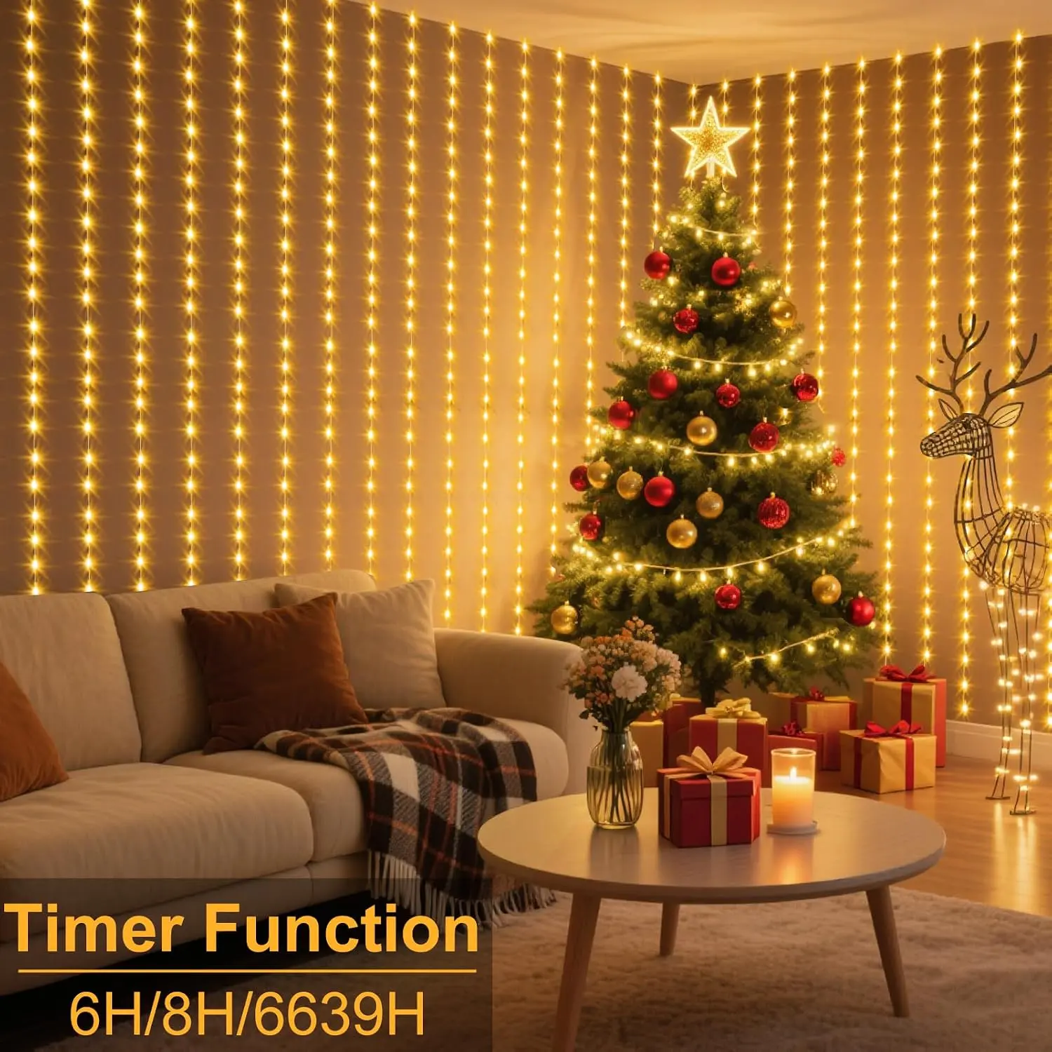 600 LED Curtain Lights, 20 x 10 Ft Warm White & Multicolor Color-Changing Fairy Lights with Remote, Timer, Connectable Plug-In Waterproof Backdrop Lights for Wedding, Party & Outdoor Decor