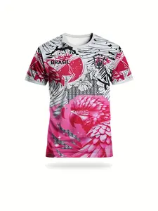 Brazil National Football Team Men's Lightweight Jersey with Tropical Floral Design, Breathable Fabric for Running & Hiking, Vintage Style Sportswear