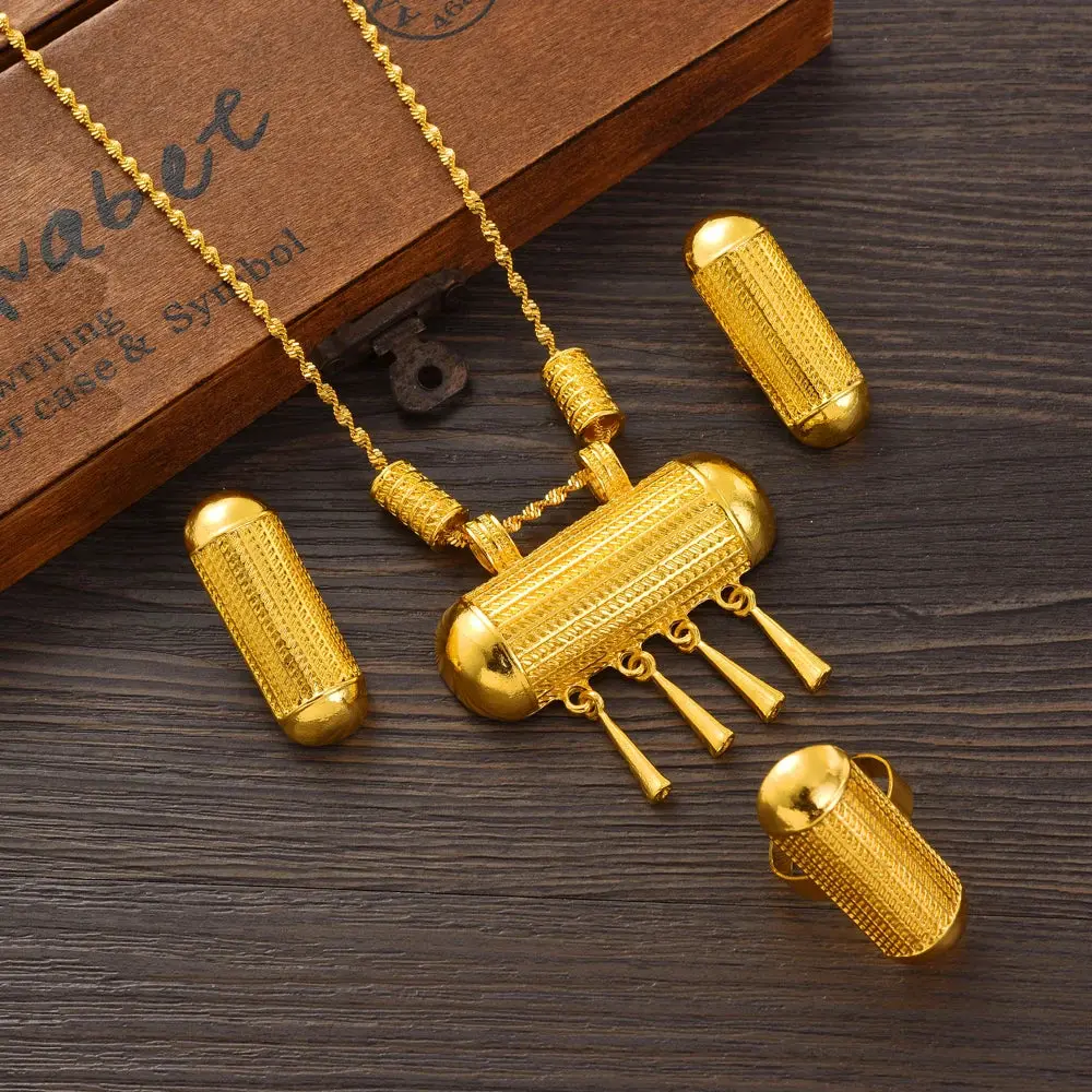 Vintage 24K Gold Plated Ethiopian Jewelry Set | New Bridal Gift Set