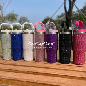 CUPCUPMORE Live 30 oz Bling Rhinestone Stainless Steel Glitter Sippy Tumbler Vacuum Insulated Thermal Water Bottle with Flip Straw Lid Handle Leakproof Sparkly Car Cup Holder for Drinks Coffee Keeps Cold 12 Hours Office Gym Travel Drinkware Flasks