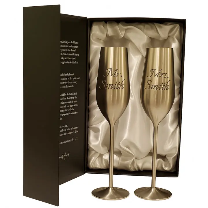 Engraved Silver Personalized Champagne Flutes - Set of 2, 7.5 oz (221.80 ml) Kitchen Drinkware Glasses anniversary Customizable Toasting Flute Set