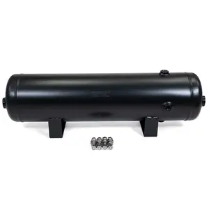 3 Gallon 7 Port Steel Air Tank | Black Powdercoat Finish | Two 1/2" NPT Ports & Five 1/4" NPT Ports