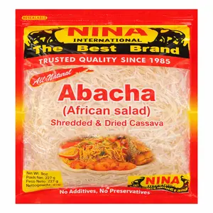 Nina International Traditional Cassava-Only Ambient Abacha African Cassava Salad - 8oz Re-Sealable Cooking Paste & Seasoning Kit with Salt & Rich Flavor