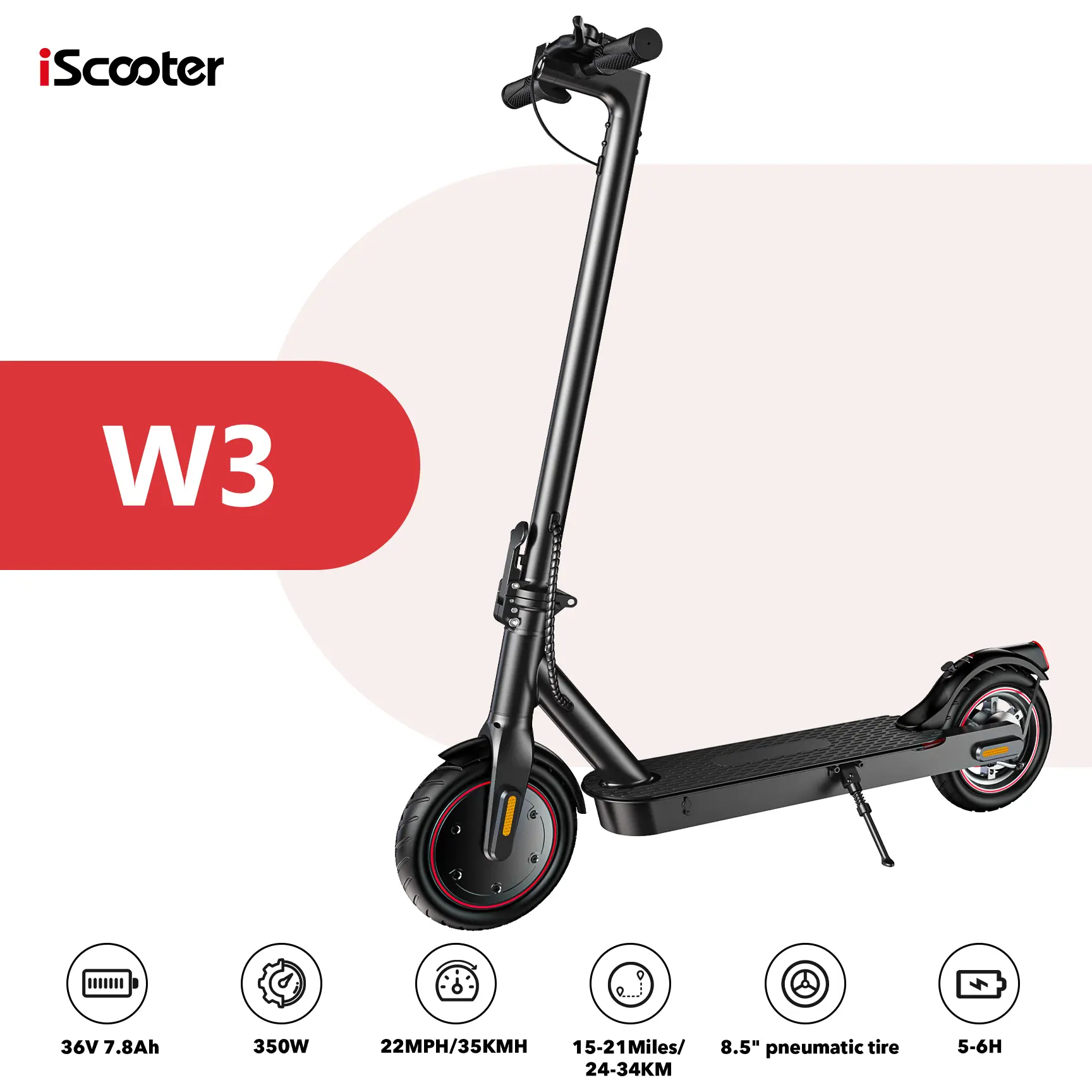 W3 Folding Electric Scooter for Adults - New Store , 350W/500W Peak Motor, 15-21 mi Range, 3 Speed Modes, 8.5 in Honeycomb Tire, Lightweight, APP Control for Commuting