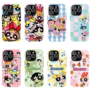 Kawaii Powerpuffs Anime Girls Film Shell Painting Cute Phone Cases For iPhone 17 Promax Pro Air 16 Plus 15 14 13 12 11 and SS Galaxy S22 S23 S24 S25 S26 Shockproof Protective Cover Best Gifts of Christmas Halloween Birthday Valentine