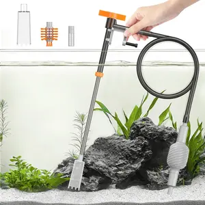 3-in-1 Aquarium Water Changer, Gravel Cleaner &  Brush - Fish  Cleaner with Adjustable Flow, Extendable 11-16in Tubing & 3.75ft Hose for Sand Washing, Water Changing and Maintenance