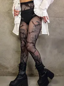 Plus Size Women Halloween Bat Tights, Sexy Elegant Style Fishnet Bat Cross Stockings, Perfect for Halloween Costume, Party, Christmas Gift, Underwear