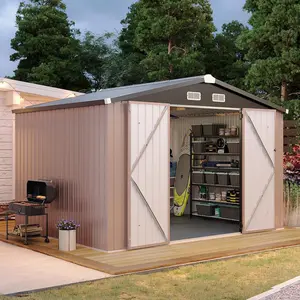 Aoxun 10x8 FT Shed Metal Outdoor Waterproof Storage Shed Steel Utility Garden Tool Shed with Door & Lock Outdoor Storage for Garden Patio Lawn Poolside, Base Included, Brown
