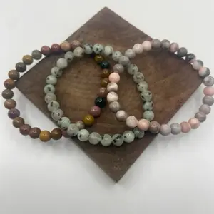Unisex natural jasper kiwi stone & rhodonite Crystal Bracelet Lot Of 3 (11A)