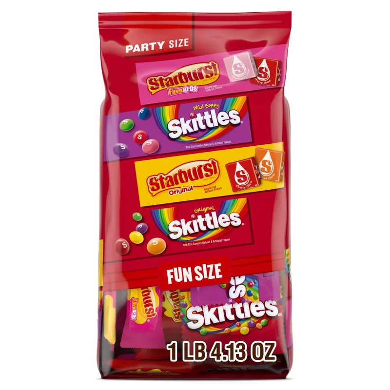 SKITTLES Original, SKITTLES Wild Berry & STARBURST Original and STARBURST FaveReds Fun Size - WRIGLEY'S Assorted Candy Variety Pack - Candy Bulk Individually Wrapped, 20.13oz