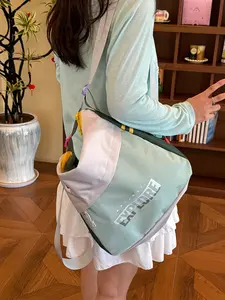 2026 New Colorblock Letter Print Fashionable Crossbody Bag, Large Capacity Lightweight Canvas Tote, Unisex Casual Shoulder Bag for All Seasons