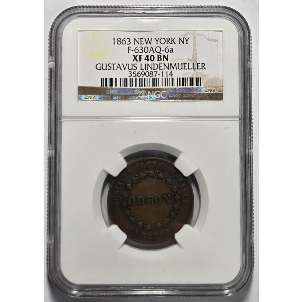 1863 NEW YORK GUSTAVUS LINDENMUELLER CIVIL WAR STORE CARD TOKEN NGC XF 40 BN