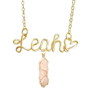 Handmade Custom Non-Natural Crystal Name Necklace Jewelry Gifts for Women Teen Girls (Gold Color)