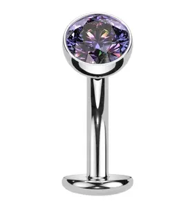 Black Aurora CZ Titanium Threadless Floating Belly Button Ring (Convex Disk)