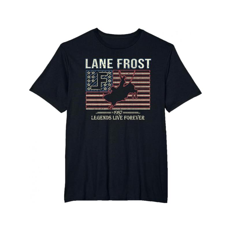 Lane Frost Legends Live Together - Men's Rodeo-Inspired Cotton T-Shirt, Casual Crew Neck with Geometric Design, Machine Washable