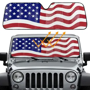 Big Hippo Windshield Sun Shade, American Flag Sun Shade for 2007-2023 Wrangler Rubicon Sahara TJ JK JKU 2 & 4 Door- Car Sun Shade Keeps Vehicle Cool Sun Visor Protector