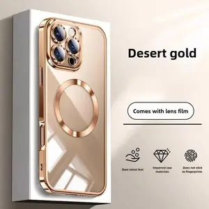 MagSafe Compatible Clear Electroplated Phone Case for iPhone 17/16/15/14/13/12/11 Pro Max/Plus, Built-in Camera Lens Protector, Shockproof Wireless Charging Cover