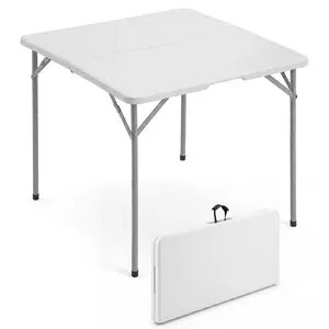 34" Square Folding Table Plastic Portable Card Table with Handle Heavy Duty Foldable Table for Game Puzzles Gathering Camping Party Kitchen Dining Indoor Outdoor Commercial event