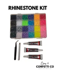 Chaos & Confetti Co Rhinestone Kit - Multi-Color Organizer, B-7000 Adhesive, Tweezers, Picker Tool for Custom Designs on Phone Cases, Tumblers, Nail Art & DIY Gifts