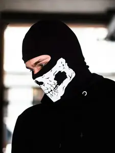 Halloween Spooky Skull Print Balaclava Costume, Ghost Full Face Motorcycle Mask, Outdoor Riding Men's Hat, Ski Cap, Role Play Gear