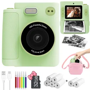 Kids Instant Printing Camera, 2.4-inch 1080P HD Resolution Printing Camera, Equipped With Multiple Printing Filters, 16x Digital Zoom, As an Ideal Choice For Gifts To Family And Friends, Easy-to-use Photo Printer, Comes With Roll Paper * 2, Color Pens * 6