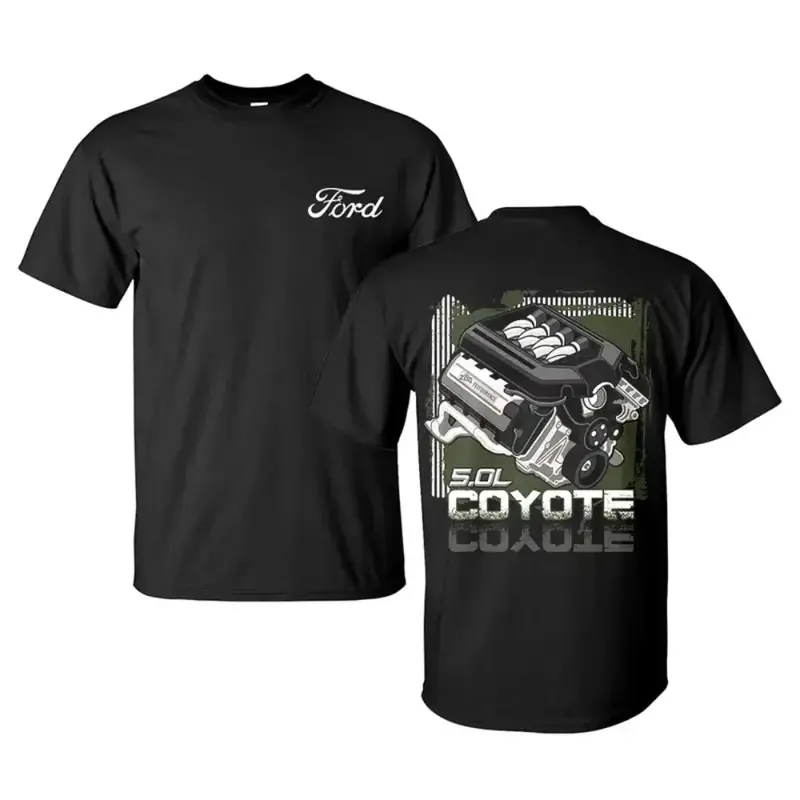5.0L Coyote T-Shirt, High-Performance V8 Engine Graphic with Front Script Logo,  Mustang Fans & Gearheads, Gift for Ford Racing Enthusiasts