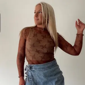 Brown Lace Layering Top with Sheer Sleeves and Floral Pattern for Women