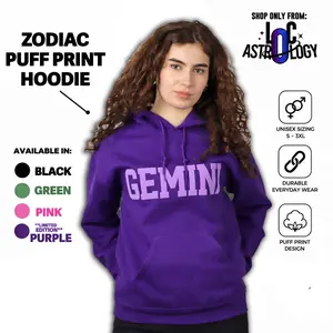 Hoodie: Zodiac and Astrology Puff Print Unisex Hoodie, Choose Your Color Hoodie Style
