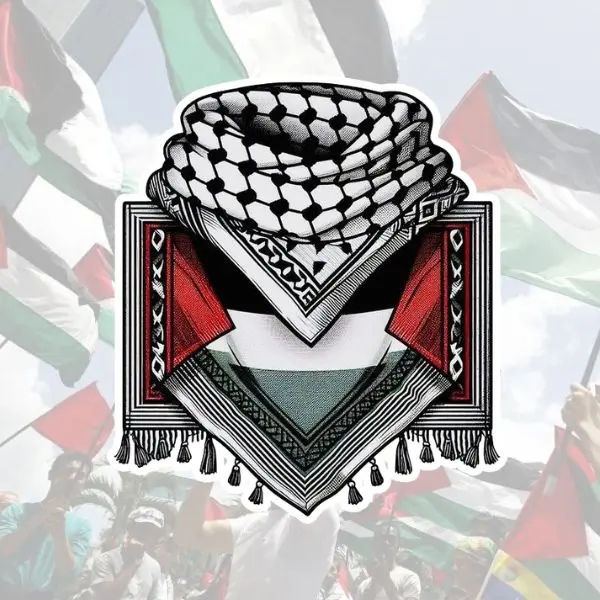 Palestinian Keffiyeh Flag Sticker, Traditional Hatta Scarf Design with National Colors, Symbol of Culture & Unity, Waterproof Vinyl Decal for Laptop, Journal, Skateboard, Phone Case & Car Decor