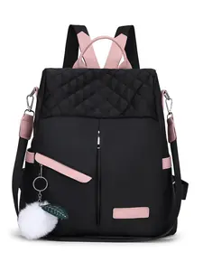 Women's Fashion Quilted Backpack with Pom-Pom Decor, Casual Large Capacity Bag, Trendy Multi-Functional Daily Use Backpack, Multifunctional Backpack, Casual Daypack, Casual Travel Backpack