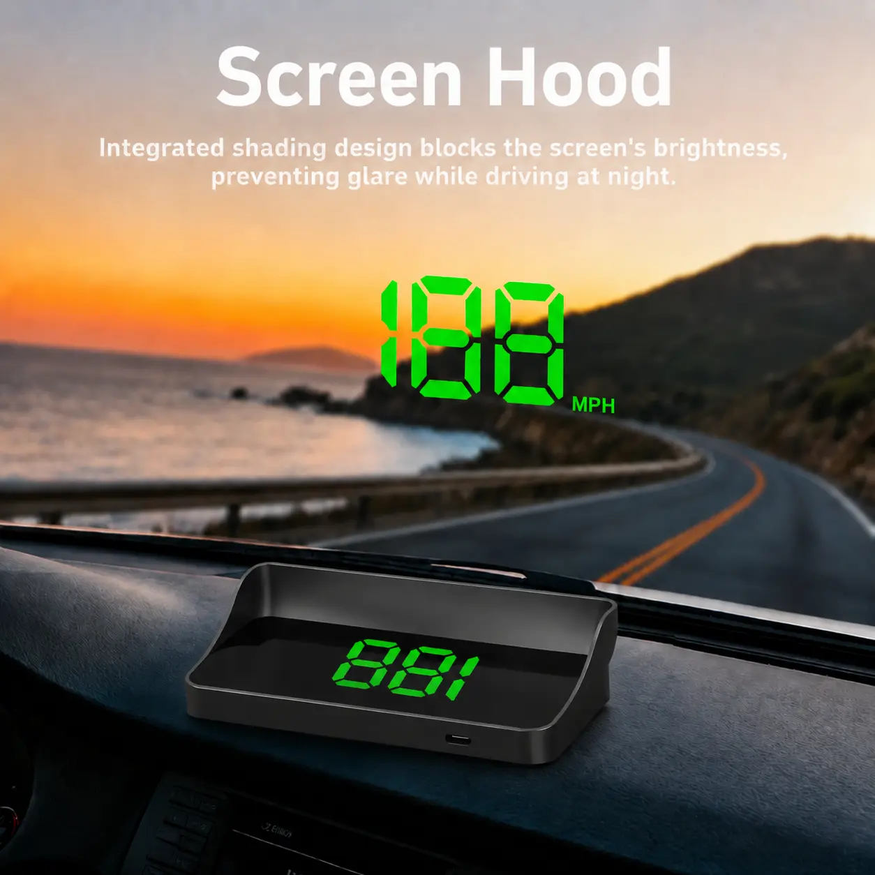 GPS Speedometer HUD Device, Universal Fit for All Models, ABS+PC Digital Display Driving Aid with MPH Speedometer, LED Ambient Lighting, Speed Alert, Green/White Car Electronics Accessory