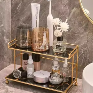 Makeup Organizer for Vanity Countertop Iron Multi Layer Storage Shelf Bathroom Counter Space Saving Cosmetics Storage Makeup Tool Organizer Makeup Tray