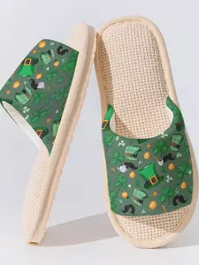 Saint Patrick Element Linen Slippers, Vintage Carnival Style, Breathable Non-Slip Sole, Casual Home Wear, All Seasons